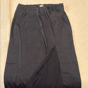 A New Day Black Satin Midi Skirt